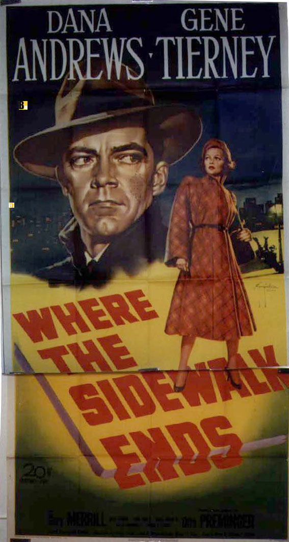  WHERE THE SIDEWALK ENDS MOVIE POSTER WHERE THE SIDEWALK ENDS 